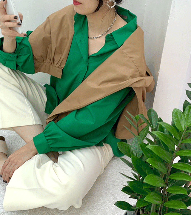[톤업뿜효과각] 카라 퍼프 벌룬 소매 블라우스 루즈핏 톤 업 컬러 셔츠  6color